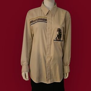 Vtg PGB 1980s Cheetah Beige Oversized  Long Sleeve Button Down Shirt